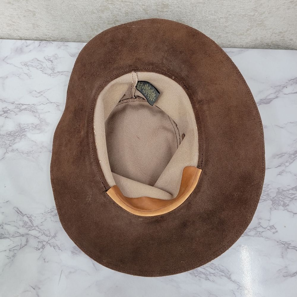 Banana Republic Brown Leather Safari Wide Brim Hat Vintage Y2K Walkabout Western - Picture 3 of 12